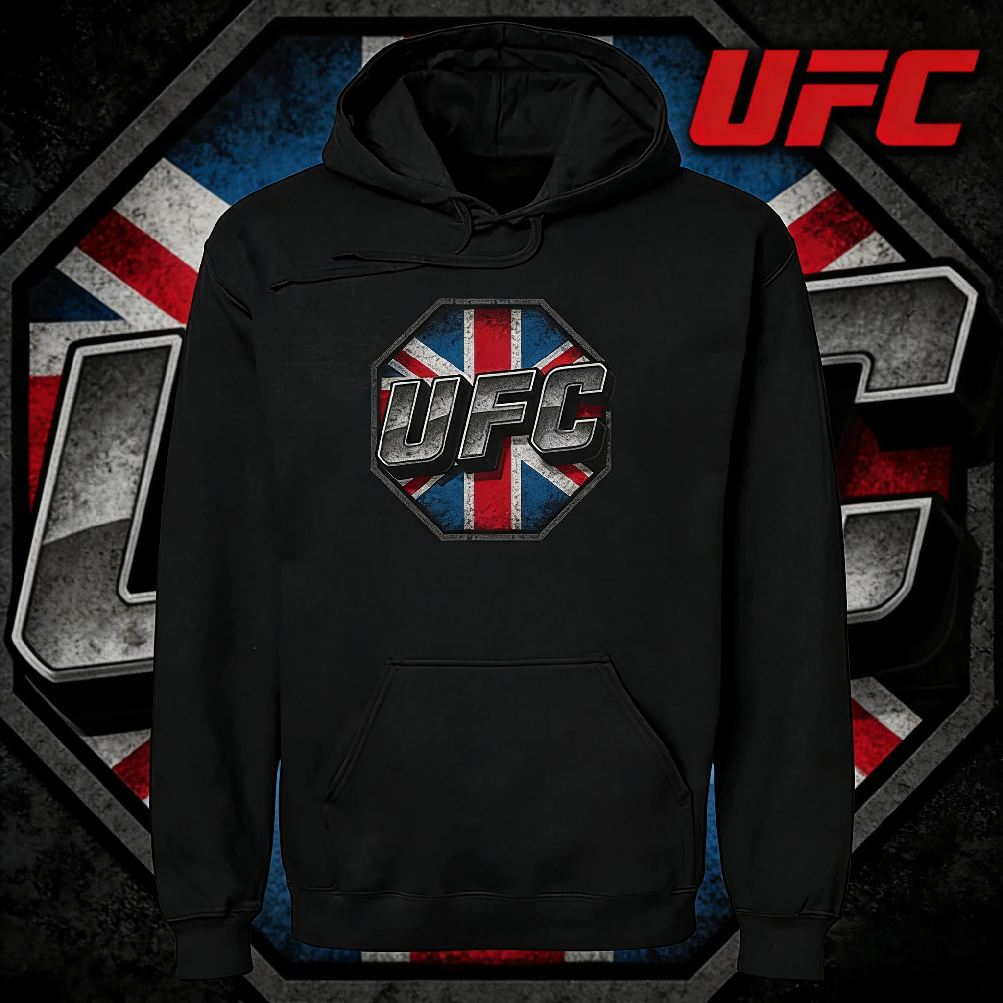 

Черная толстовка с капюшоном на тему UFC 2025-26, осенне-зимняя толстовка из 100% хлопка с принтом, подходит для мужчин и женщин