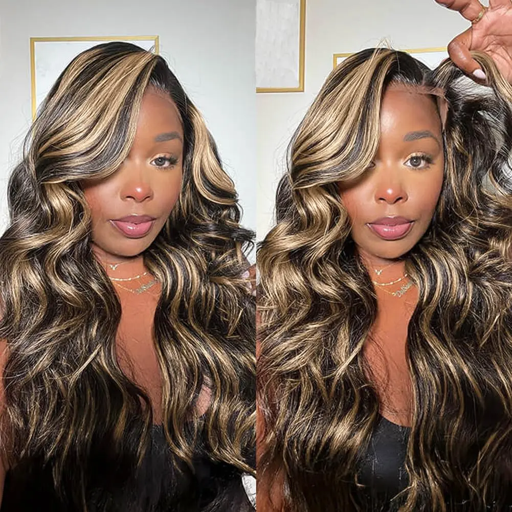 

Balayage Highlight Body Wave Glueless Wigs Human Hair Pre Plucked 250% Density Lace Front Wig Human Hair 13x4 Body Wave Lace Wig