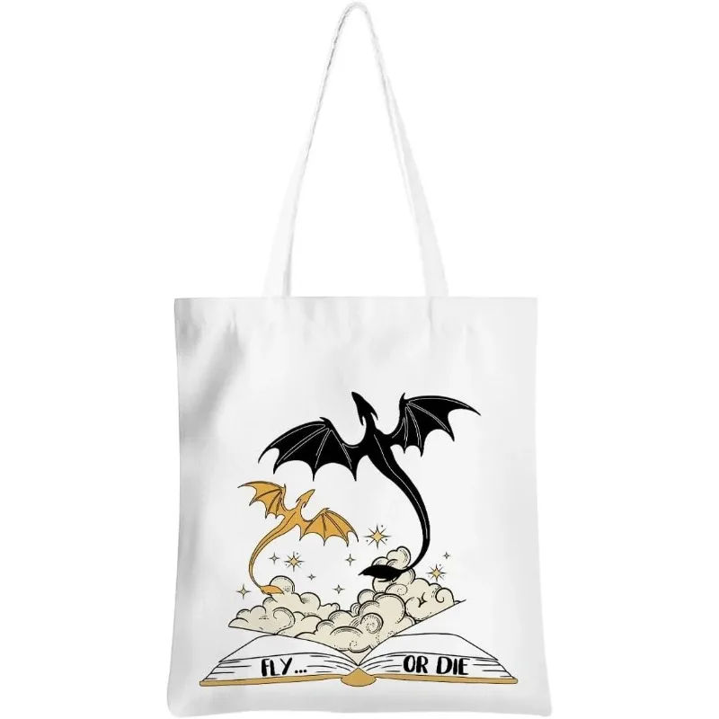 الخيال دودة الكتب حمل حقيبة قابلة لإعادة الاستخدام حقيبة تسوق حقيبة حمل على الشاطئ التنين دودة الكتب هدية كتاب نادي حمل هدية لمحبي الكتاب #5