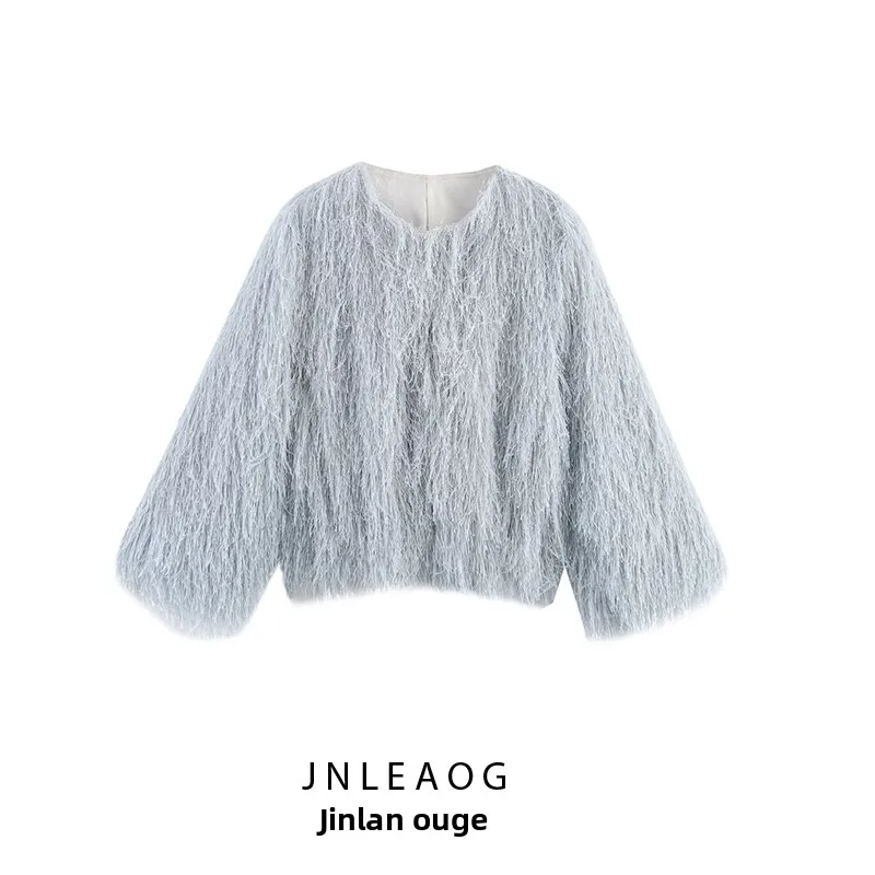 

JNLEAOG, осенний новый модный топ с кисточками, украшенный джатом, женский уличный круглый свитер из полиэфирного волокна