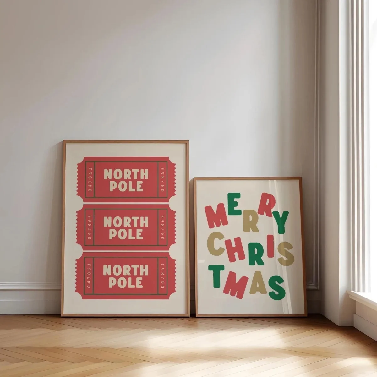 3pcs/set Merry Christmas North Pole Ticket Guest Check Canvas Print Poster Modern Minimalism Art Prints Bedroom Home Decor