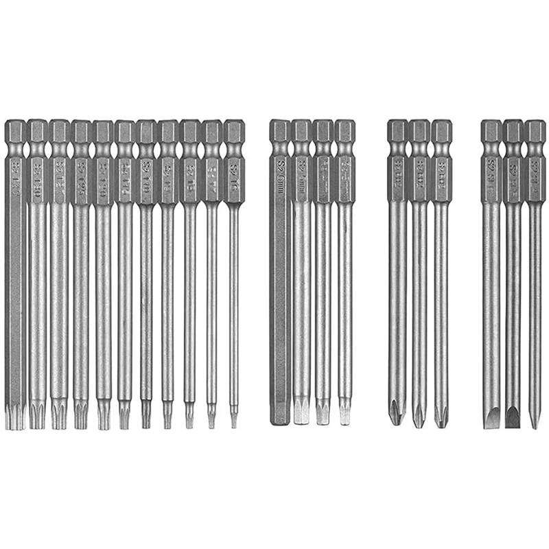 

Torx Bits Screwdriver Set, 21 Pieces Torx Screwdriver Set (100Mm), Bit Set Long T6-T40 With Magnetic, 1/4 Inch Hexagon