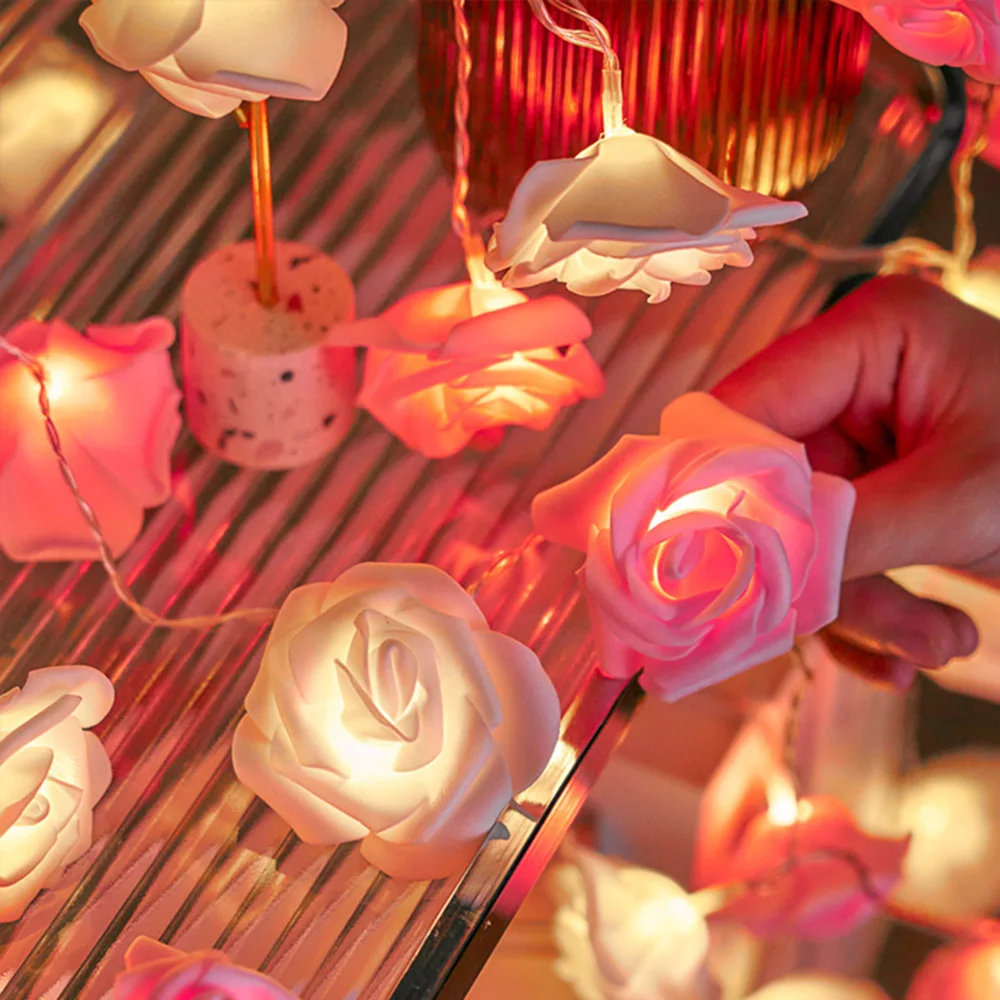 3m 20LED Artificial Rose Flower String Light Battery Powered Wedding Fairy Garland Room Decoration Ramadan Mother's Day Gifts
