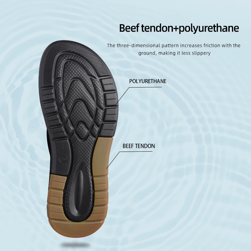 LAORENTOU cowhide summer casual beach shoes, men's leather thick sole, non slip, dad sandals and slippers, dual-purpose 2T727
