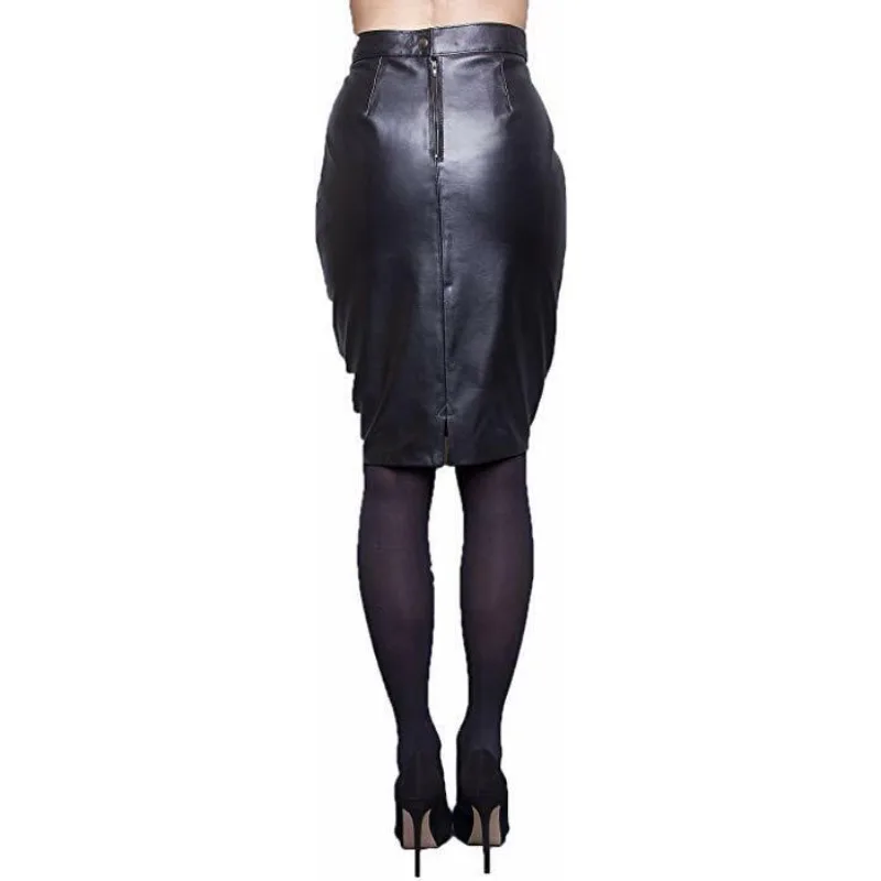 Women Lambskin Handmade Leather Skirt HOT Stylish Soft Slim Fit Black Slit Skirt