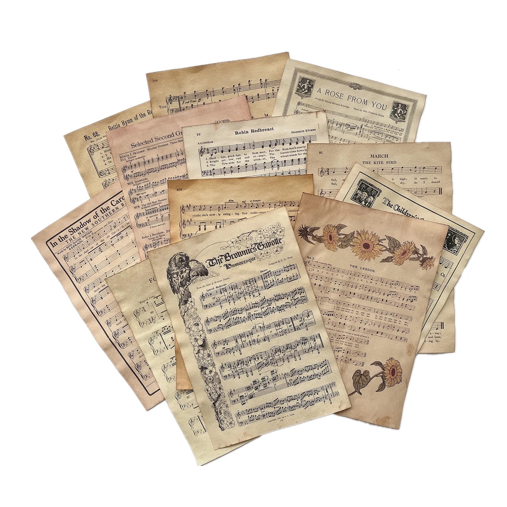Handmade Coffee Dyed Music Score Sheets Opern Material Ephemera Journal Decoration Page Paper DIY Scrapbooking Craft