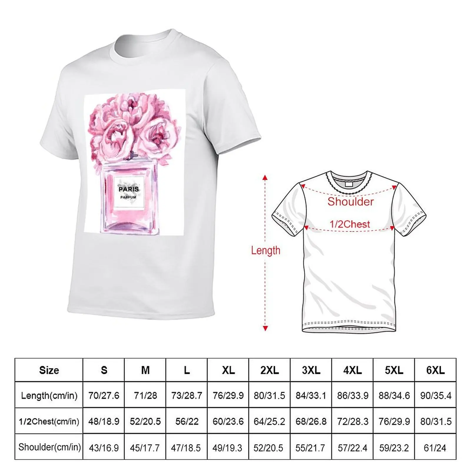 Perfume Bottle Watercolor Painting Hand Painted With Pink Flowers T-Shirt