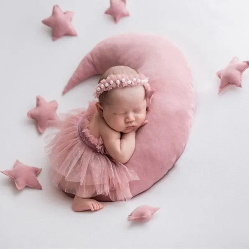 Newborn Photography Accessories Clothing Cute Princess Pearl Lace Headband +Fluffy Skirt Baby Photo Shooting Props Outfits