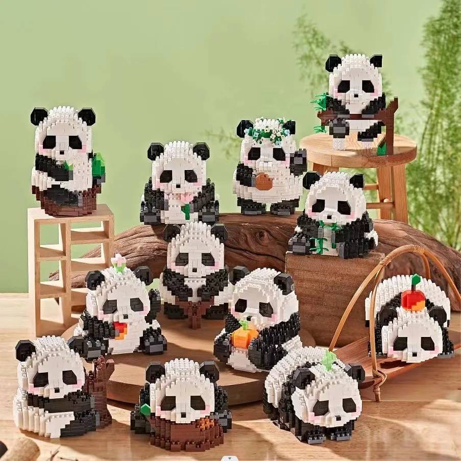 Panda 3d construtor micro tijolo pequenas partículas montadas bloco de construção diamante para crianças meninos 6 a 10 anos jogos presente da