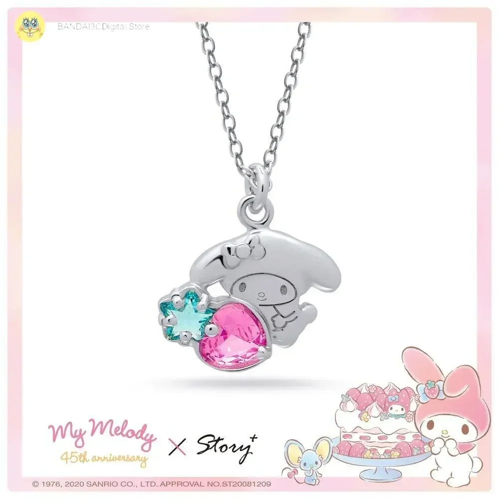 Sanrio Jewelry Silver Jewelry Mymelody Strawberry Bright Crystal 925 Sterling Silver Necklace Kawaii Sanrio Accessories