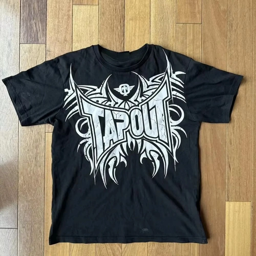 2026 New Gothic Street Style Vintage Tapout Graphic Print Short Sleeve T Shirt Cotton