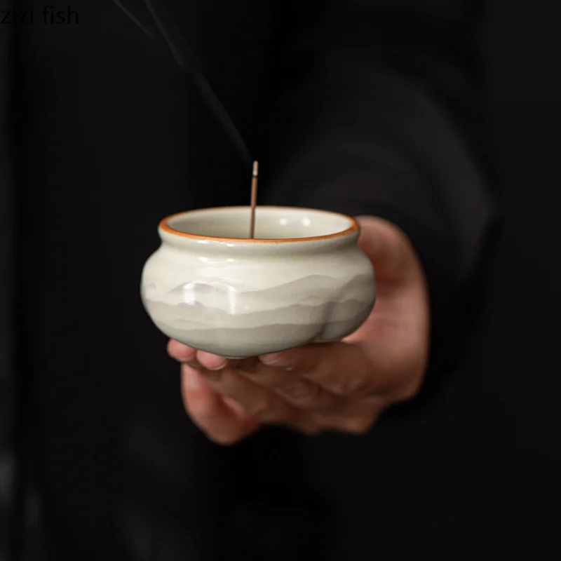 Ru Kiln Crackle Ceramic Incense Burner Creative Floral Incense Base Incense Stove Desktop Aromatherapy Plate Household Items