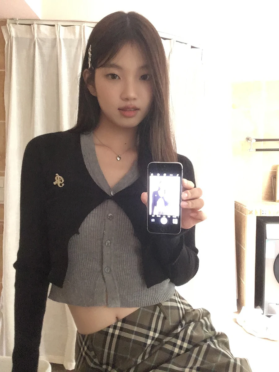 

Red Celebri Club вязаный ort Svel V-Ne Long Sve женский базовый слой топ осенний новый искусственный свитер из двух предметов