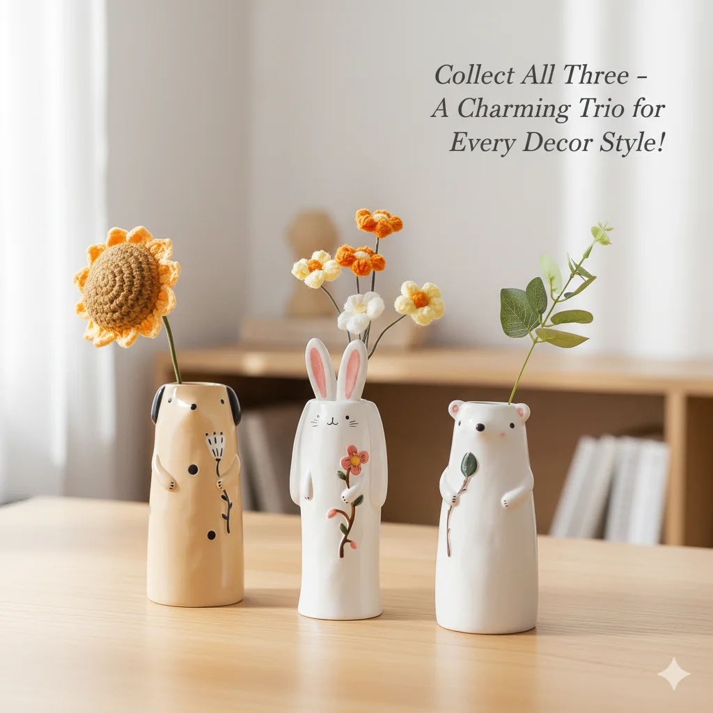 Cartoon Cute Ceramic Hydroponic Plant Vessel Small Flower Pot Dry Flower Vase For Home Living Room Desktop Decor Creative Gift
