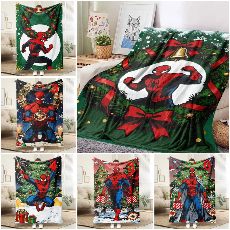

Marvel Spiderman Christmas Wreath Blanket Soft Flannel Throw Sofa Bed Cover for Kids Adults Gift