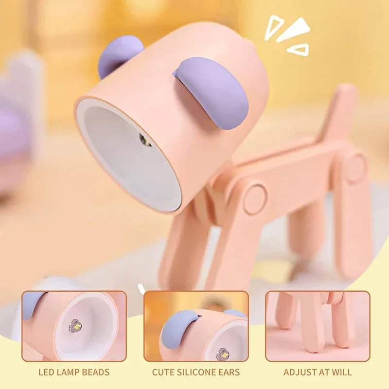 Mini Bonito Pet LED Night Light, DIY, Kawaii, Cão, Veado, Mesa Dobrável, Candeeiro de Mesa, Quarto das Crianças, Decoração da Sala, Presente