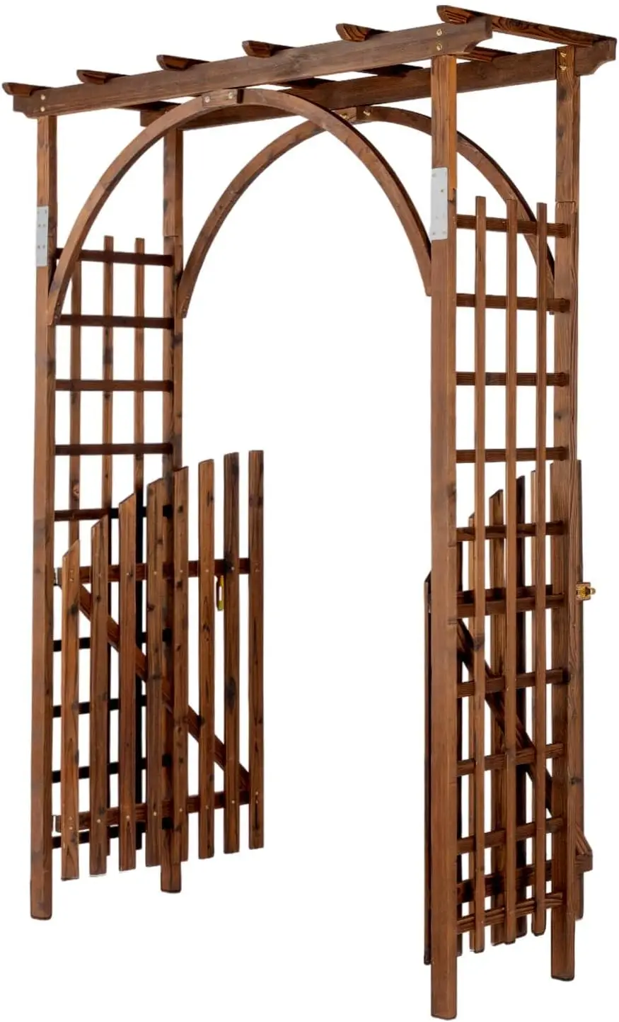Wooden Garden Arch Arbor, Wedding Arch For Ceremony, Outdoor Plant Climbing Trellis Pergola, Backyard Lawn Floral Decoration Stand, Rustic Style Wooden Brown, 1 Piece