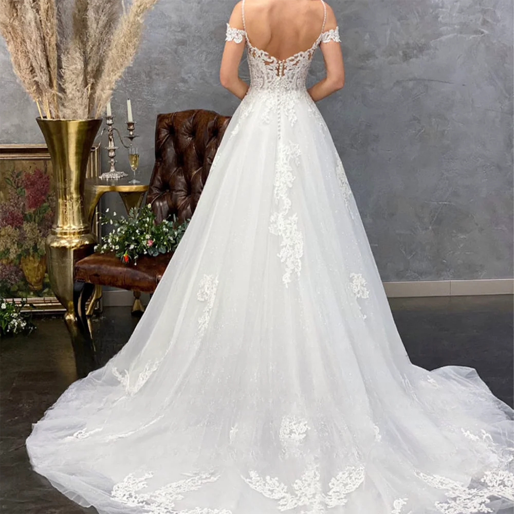 Exquisite A Line Women's Wedding Dresses Elegant Appliques Lace Bride Gowns Modern Sexy Off The Shoulder Vestidos Novias Boda