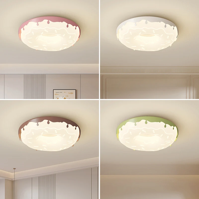 Full Spectrum Cream Style Bedroom LED Ceiling Light Doughnut Boys Girls Children's Room Eye Protection Indoor Lighting Fixture