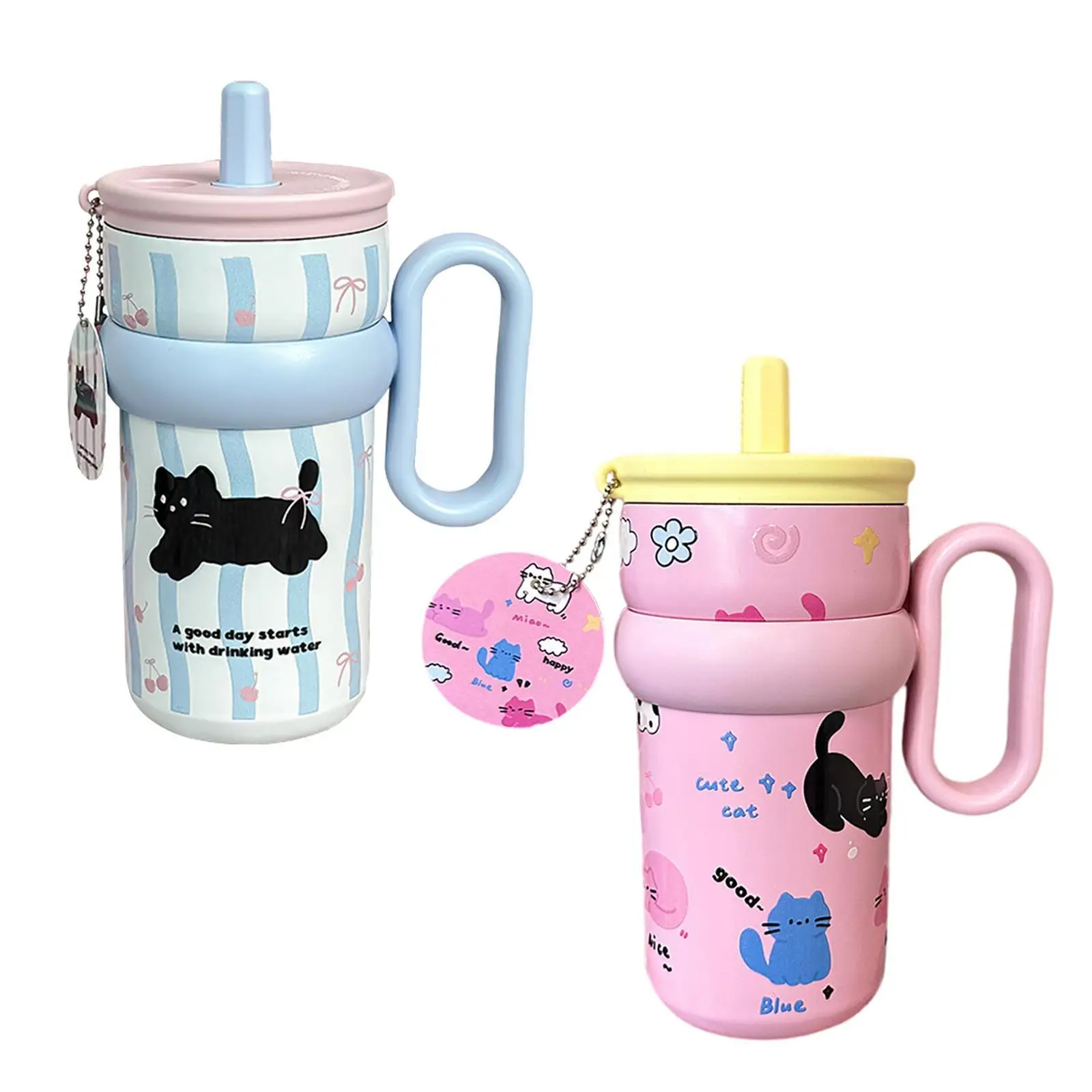 

Изолированный стакан из нержавеющей стали с ручкой и соломой, подарок, портативная изолированная чашка для пикника, юбилея, дома, пешего туризма, кемпинга