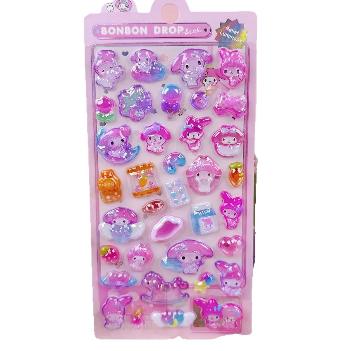 8 قطع KT Kuromi Melody الأصالة مضيئة ثلاثية الأبعاد الإغاثة ملصق مقاوم للماء محبوب ملصقات الزخرفية الكرتون الكريستال ملصق