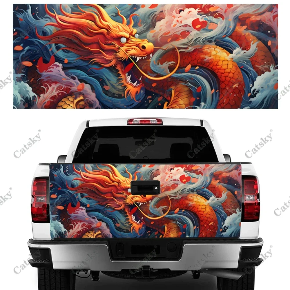 Tribal Dragon Tattoo Art Truck Tailgate Wrap Professional Grade Material Universal Fit for Full Size Trucks Weatherproof