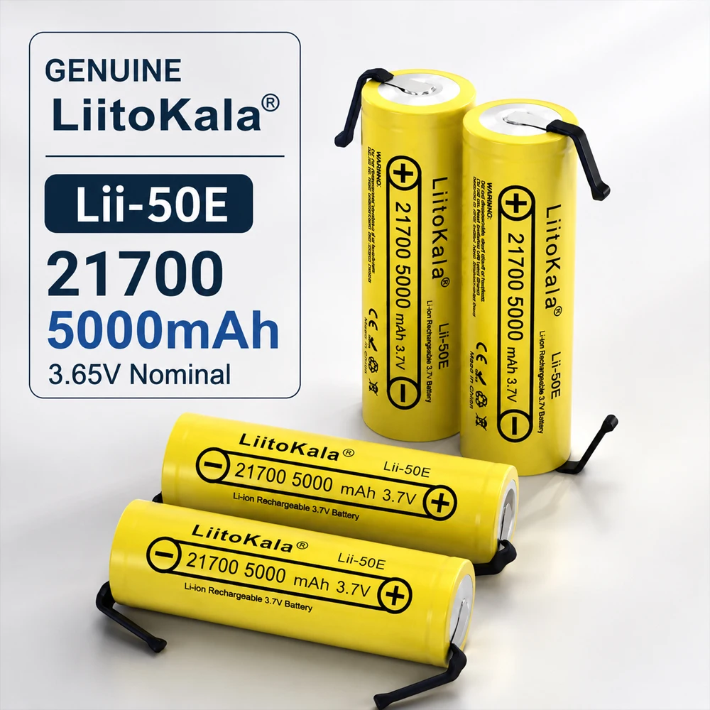 LiitoKala Lii-50E 21700 5000mAh 3.7V Rechargeable Li-ion Battery Cell High Capacity DIY Nickel Tab for Battery Pack E-Bike