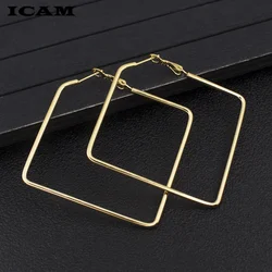 ICAM Punk Hyperbole Big Square Circle  Hoop Earrings For Women 2018 Fashion Jewelry Boho Simple Earrings Pendientes