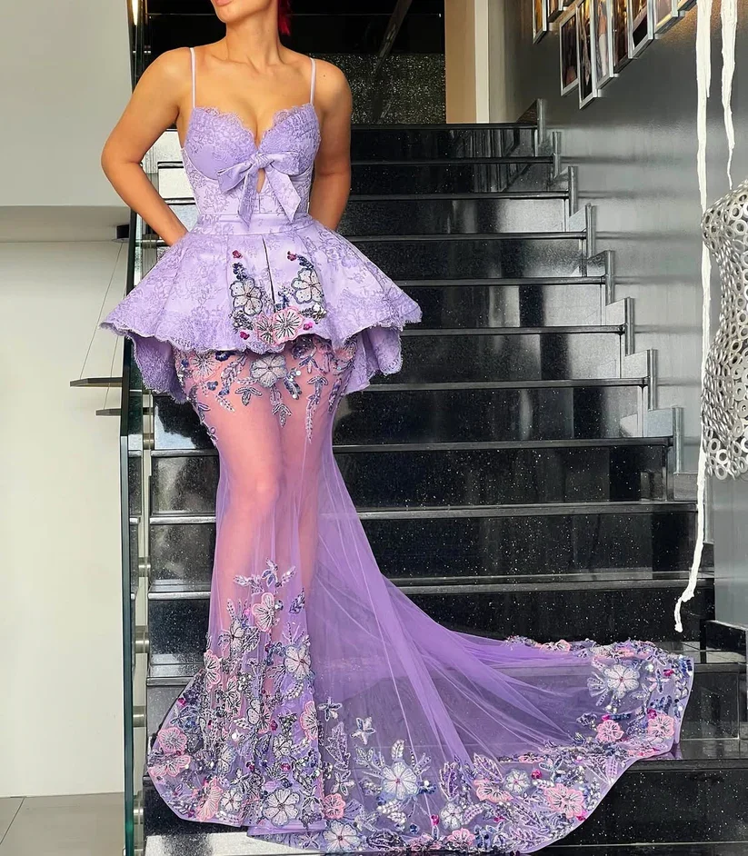 

Lilac Prom Dresses Haute Couture Mermaid See Through Lace Saudi Arabia Dubai Robe De Soiree Evening Dress Gown 2026 Customized