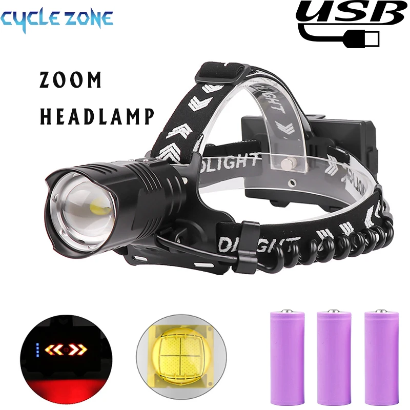 

Zoomable Headlamp Outdoor Camping Light XHP90 LED Headlight 18650 Battery USB Rechargeable Waterproof Emergency Head Flashlight