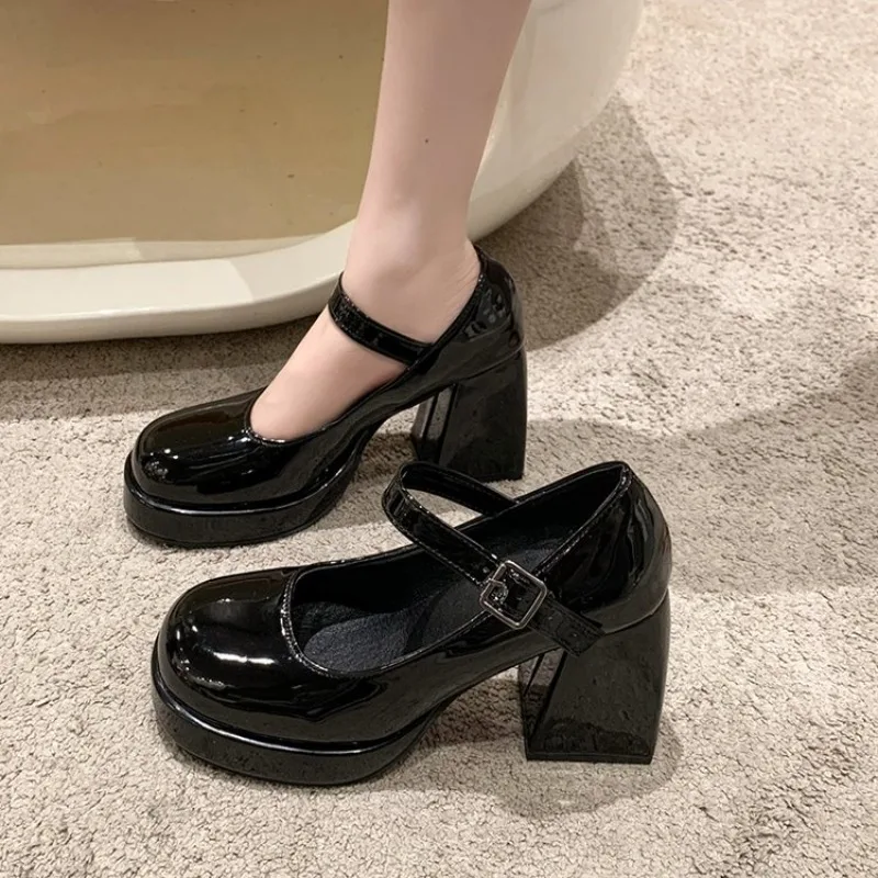 

2026 New Coarse Heel Waterproof Platform Women's High Heels Thick Sole Height Increasing Temperament Women's Single Shoes