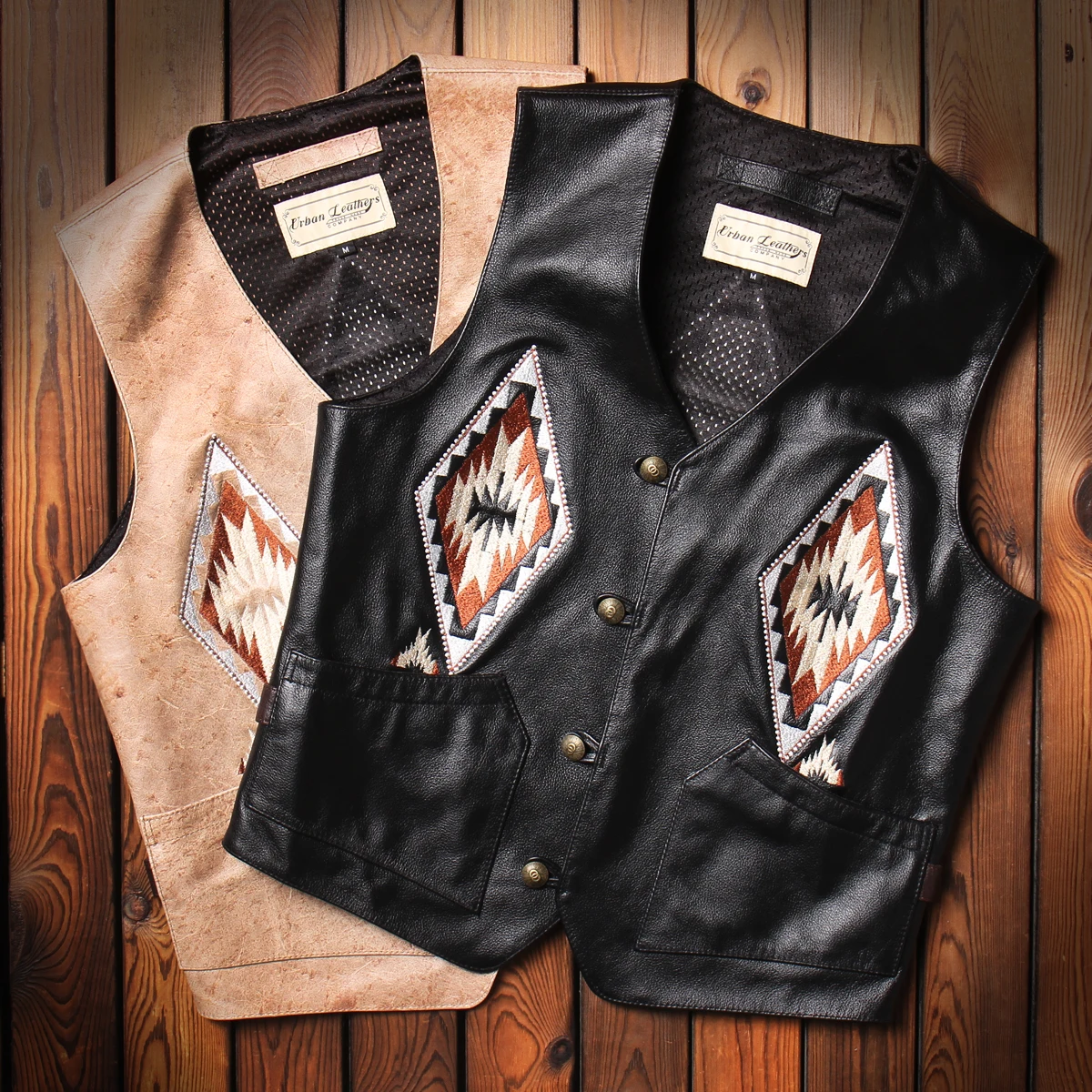 

Retro Oil Wax Genuine Leather Vest Men Navajo Patchwork Embroidery Top Layer Cowhide Western Cowboy V-ne Woolen oulder Pad