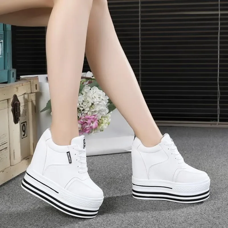 WGZNYN Super High Heels Chunky Sneakers Women Spring Thick Bottom Height Increasing Casual Shoes Woman Sneakers Zapatos De Mujer