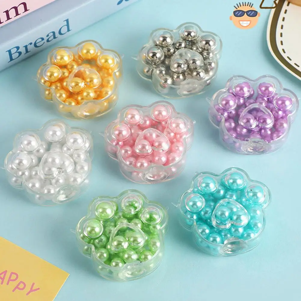 Noisy Squishy Ball for Stress Relieve Squeeze Toys Colorful Beads Cat Paw Sensory Fidget Toys Anxiety Calming Desktop Decor Gift