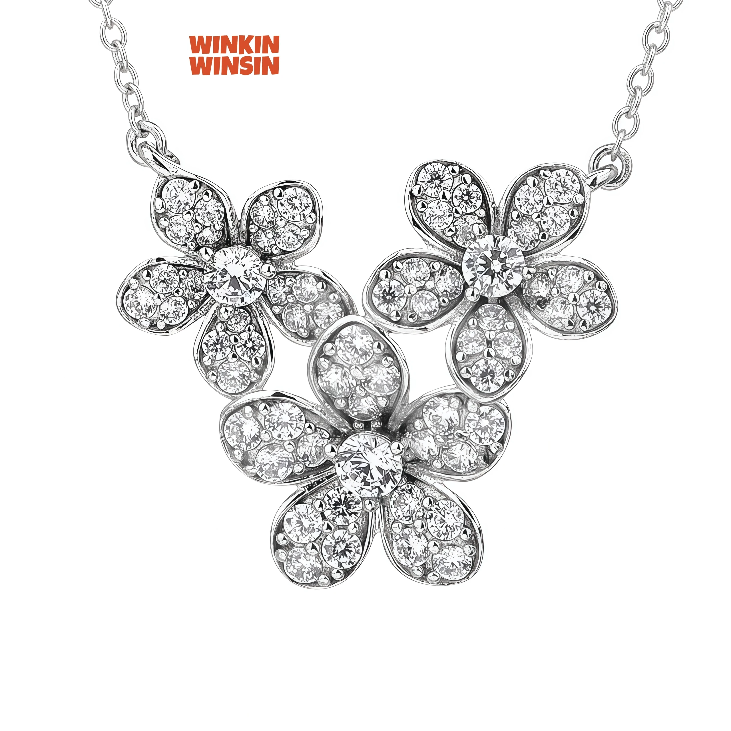

WinkinWinsin Brand Women 925 Sterling Silver Pendant Three Flowers Necklace Cute Cat High Carbon Diamond Pendants Necklaces