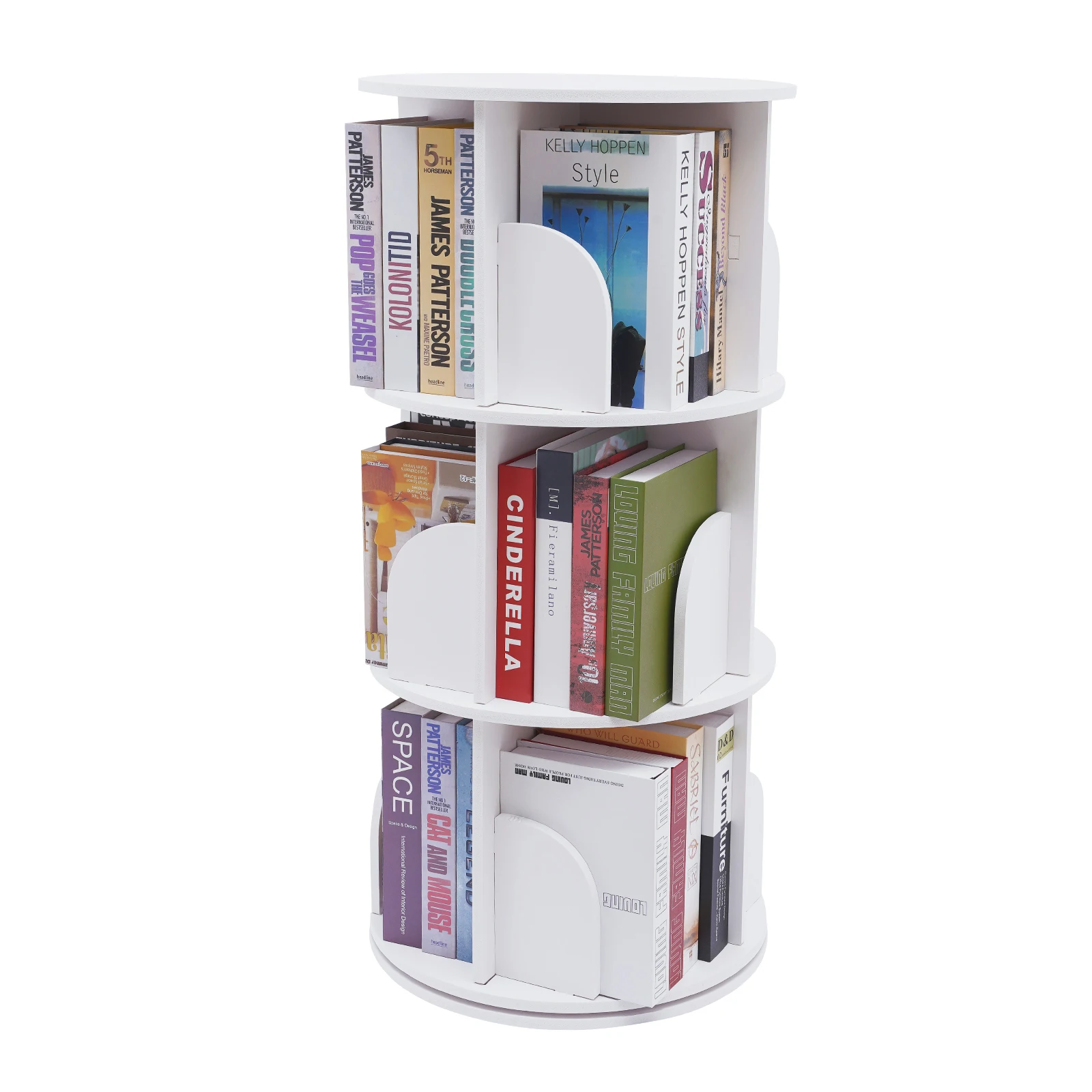

3-Tier Desktop Bookshelf, 38.2 Inches High, Waterproof PVC, Stainless Steel, 33.07lbs Capacity per Tier, 360° Rotating, Easy to