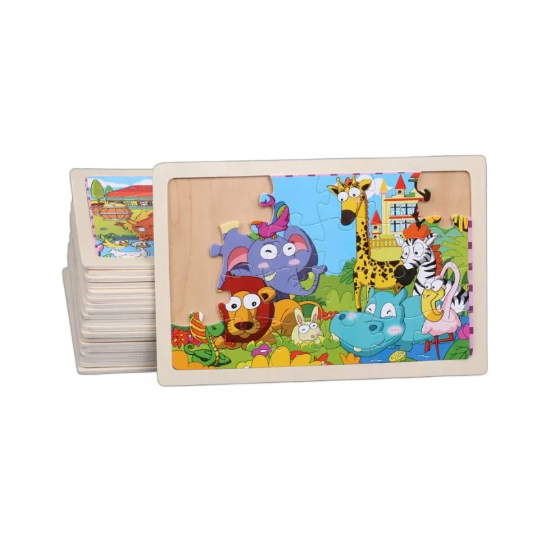 Baby Early Childhood Educational Toys 24 Pieces Wooden Jigsaw Puzzle  for Children Cartoon Animal Puzzles Kids Interactive Toy