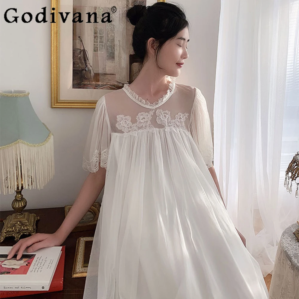 Court Pajamas Women's Summer Short-sleeved Lace Princess Style Loungewear Sleepwear Women