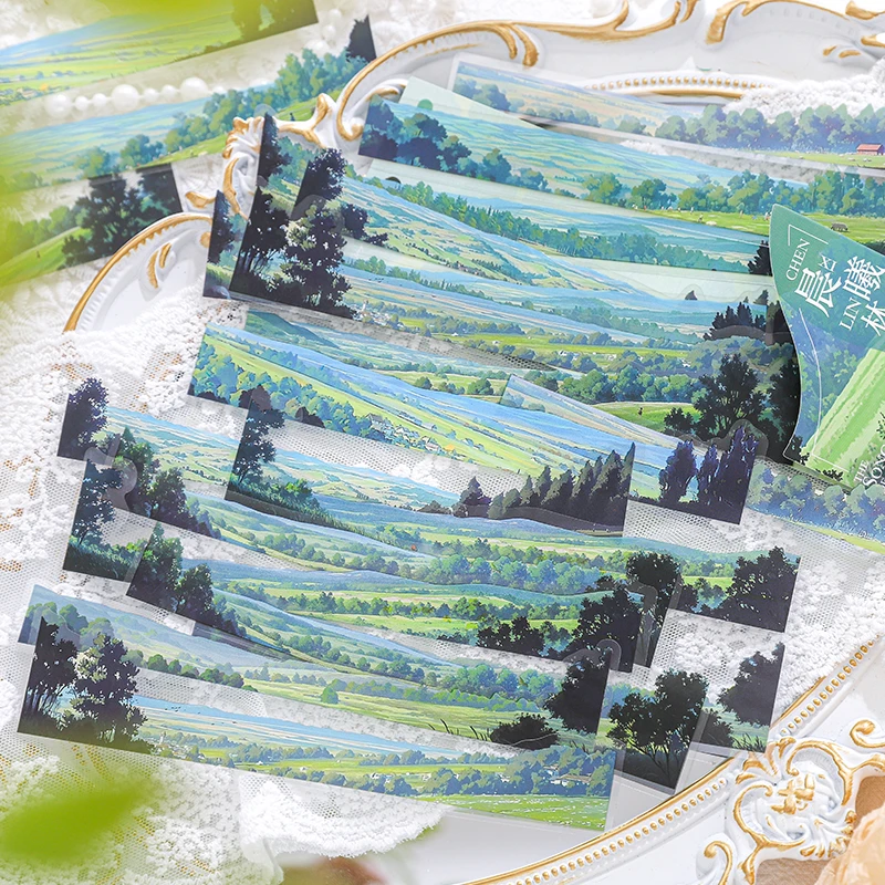 20pcs Natural Scenery Long Strip Sticker Pack INS Style Scrapbooking Materials Decor Junk Journal Aesthetics Label Sticker