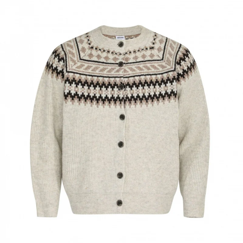 

Men's Khaki Traditional Fair Isle Knit Cardigan, 2025 Fall Trend Vintage Geometric Patterned Button-Down Layering Sweater