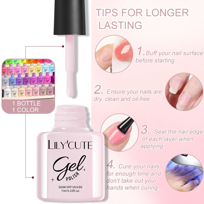 LILYCUTE 7ml 125 สีเจลเล็บ Super Gorgeous Full Coverage กึ่งถาวร Soak Off เล็บเล็บ LED UV เจลเคลือบเงา