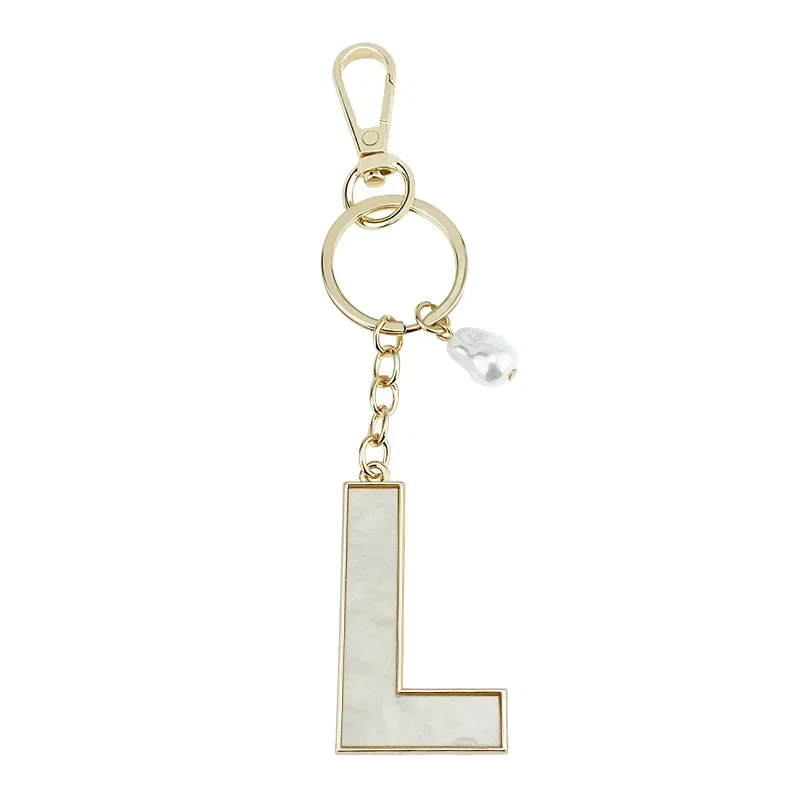 A-Z Initials Keyring Couples Metal Pendant with Pearl