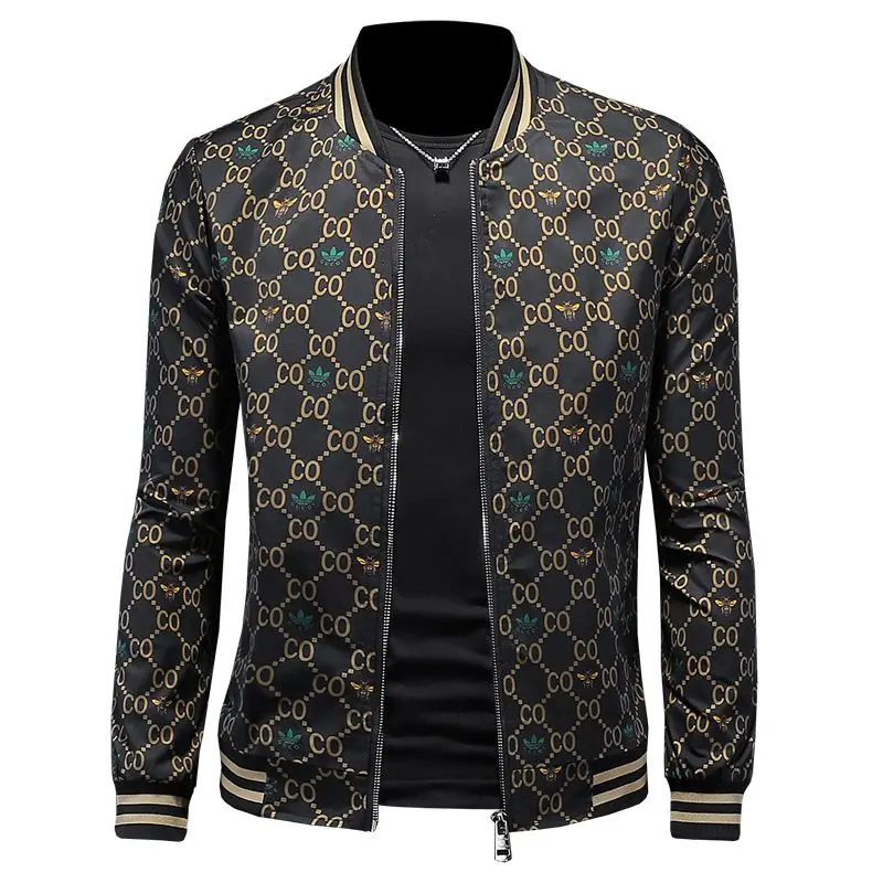 

Весенняя новая куртка с принтом, мужская простая куртка, облегающая трендовая повседневная куртка в европейском стиле, топ