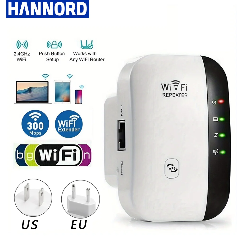 Hannord 300Mbps WIFI Repeater Remote Wi-Fi Amplifier 802.11N Wireless Wi-Fi Repeater 2.4G Router Range Extender for Home Office