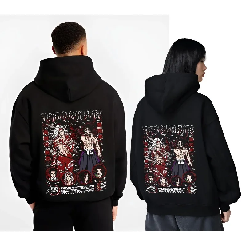 

Japanese Anime Demon Slayer Kokushibo Graphics Hoodies Men's Women’s Pure Cotton Clothing Couple's Y2K Oversized Fleece Coat