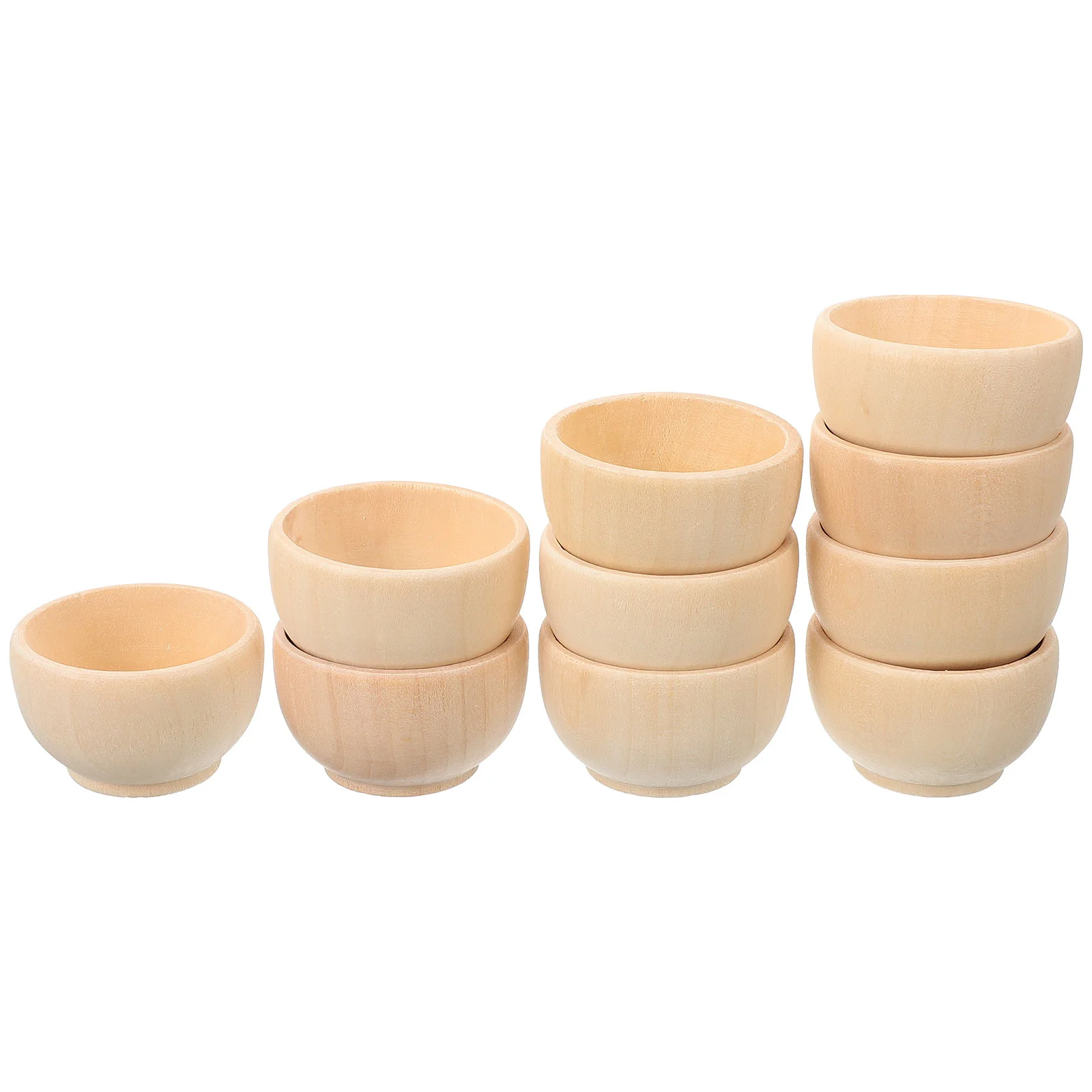 10 Pcs Unfinished Wooden Bowls Toys Unpainted Miniature Playthings for DIY Craft Child