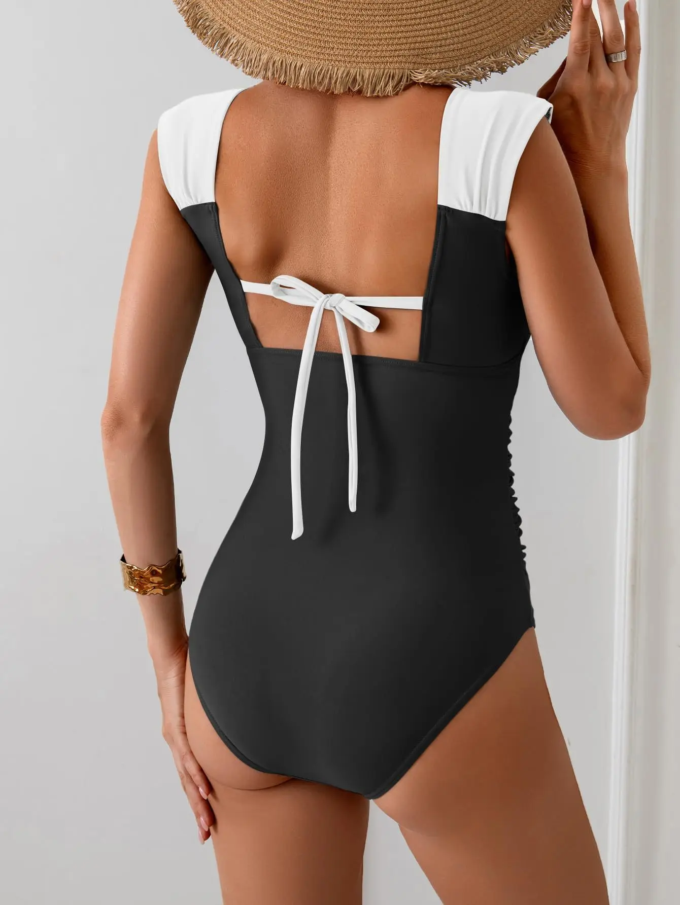 New Retro Square Neckline Women One Piece Swimsuit Female Swimwear Swimming Suit Plus Size Bathing Suit Beachwear