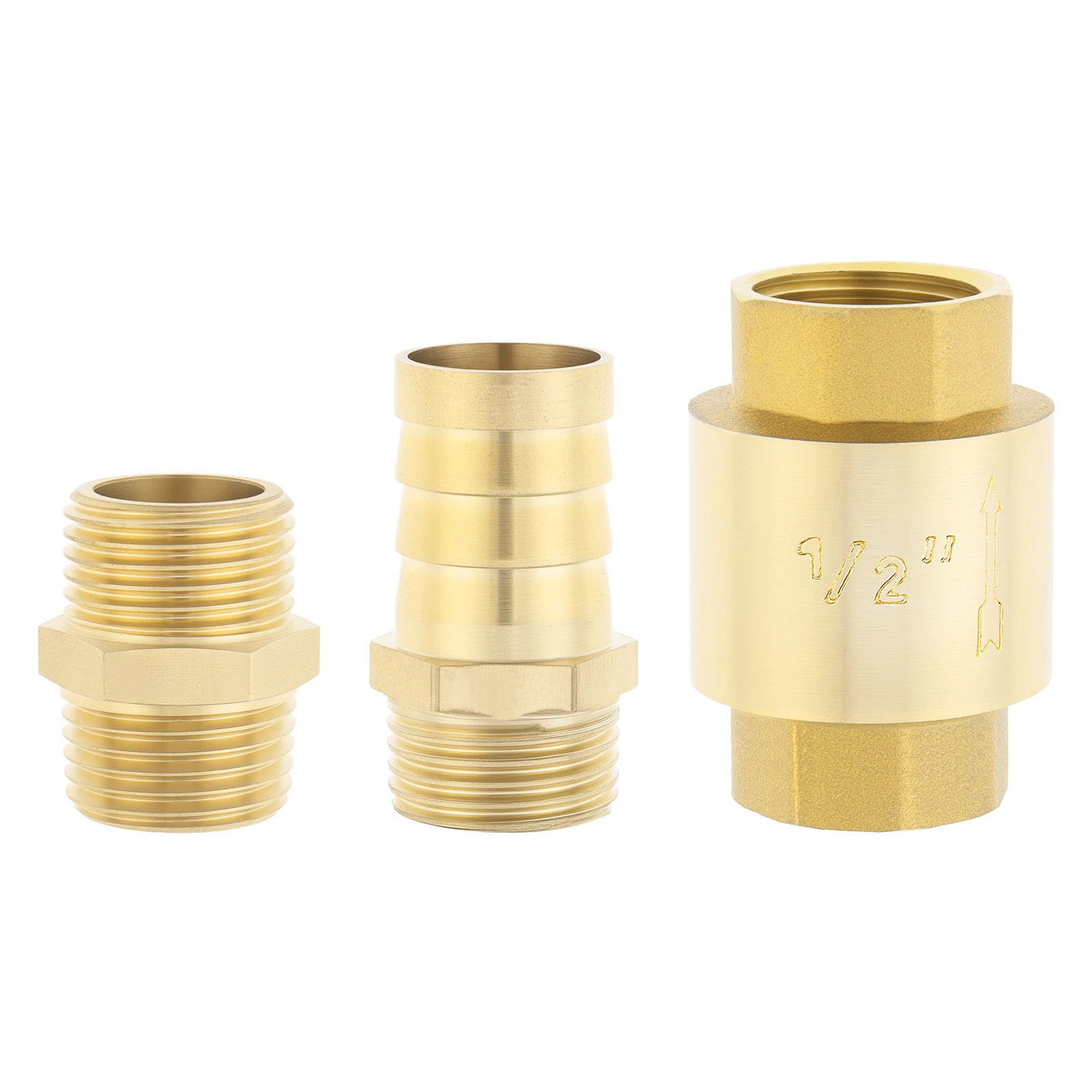 1/2 inch 3 pcs Brass Check Valve  for Industrial Pipelines / Irrigation Systems with Two joints, One Way Backflow Prevention