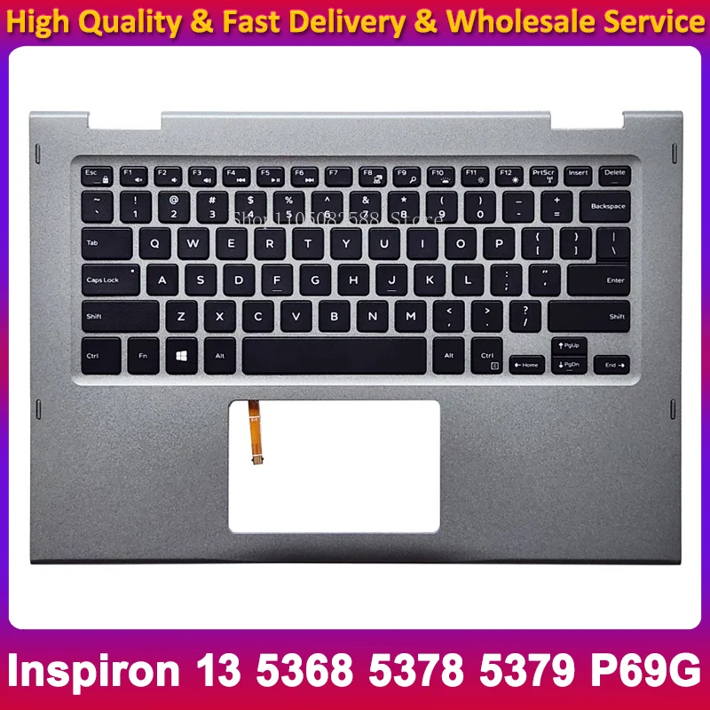 Nowa Oryginalna Obudowa Górna z Klawiaturą US do Laptopa HP Inspiron 13 5368 5378 5379 P69G Palmrest z Podświetlaną Górą Obudowy Angielska 0JCHV0