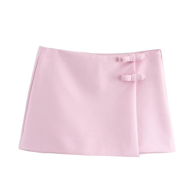 Conjunto de shorts halter crop top e assimétrico para mulheres, colete de linha, conjuntos de traf sem mangas, slim assimétrico, arco rosa, verão, Y2K